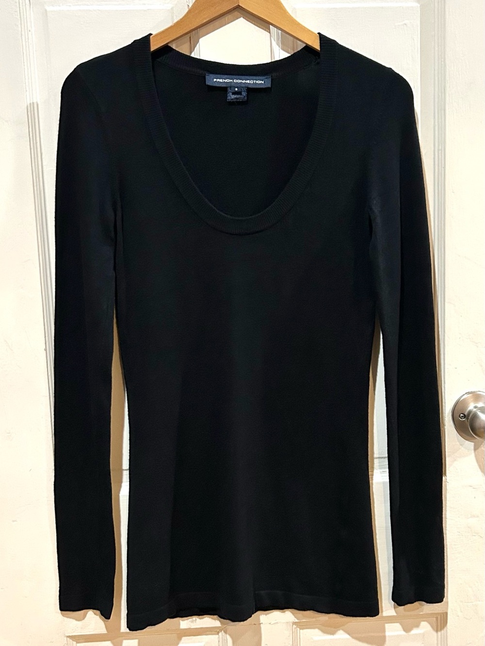 French Connection Black Scoop Neck Tunic Sweater Classic Luxury Casual Size S